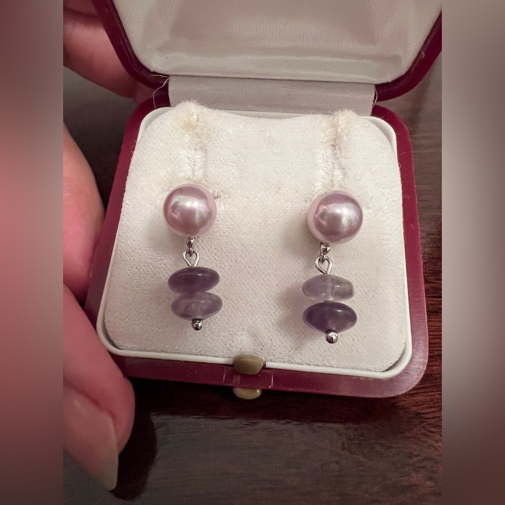 majorica sterling silver pearl amethyst Earrings